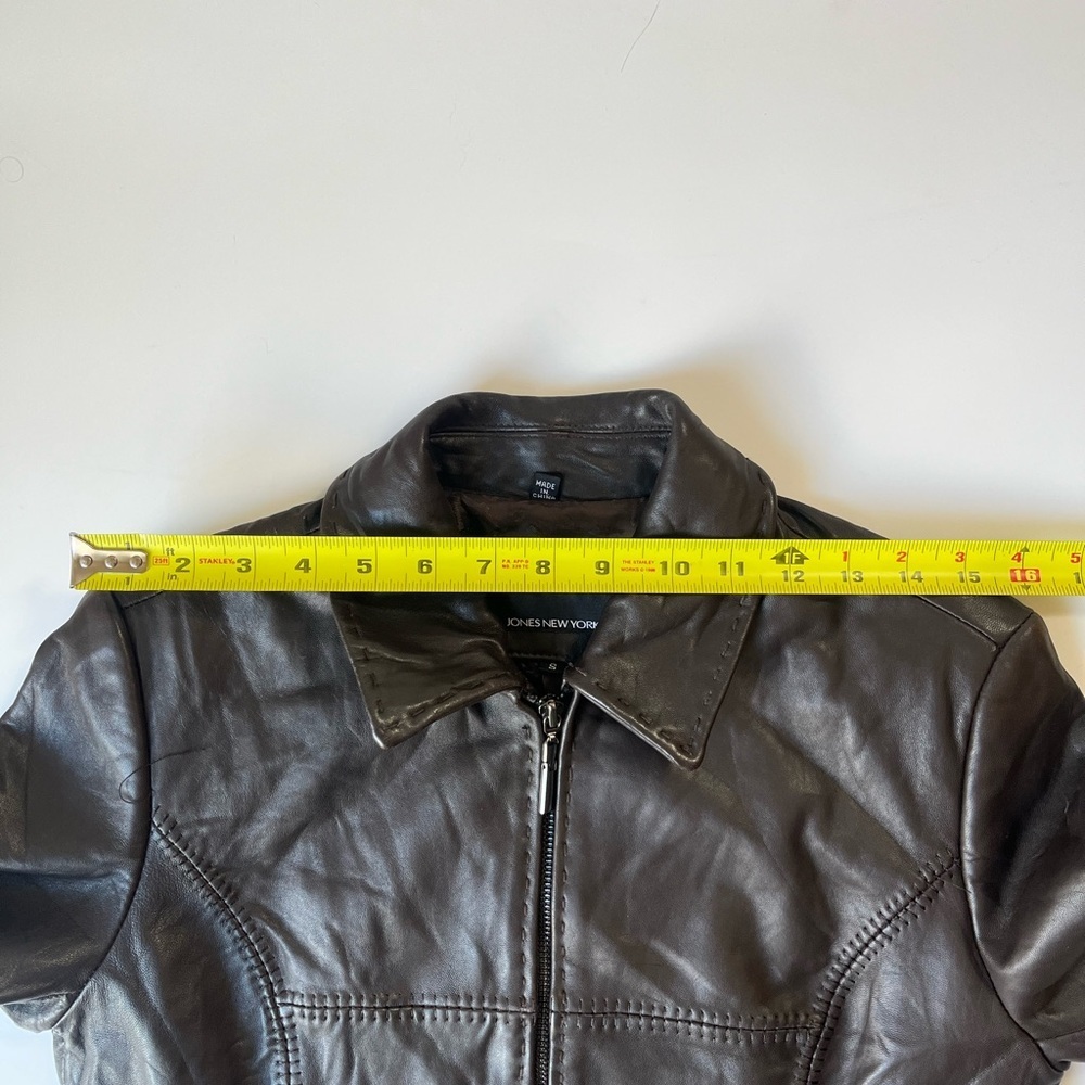 Jones New York Brown Genuine Leather Jacket Fitted Zip Front Size S - Picture 12 of 16